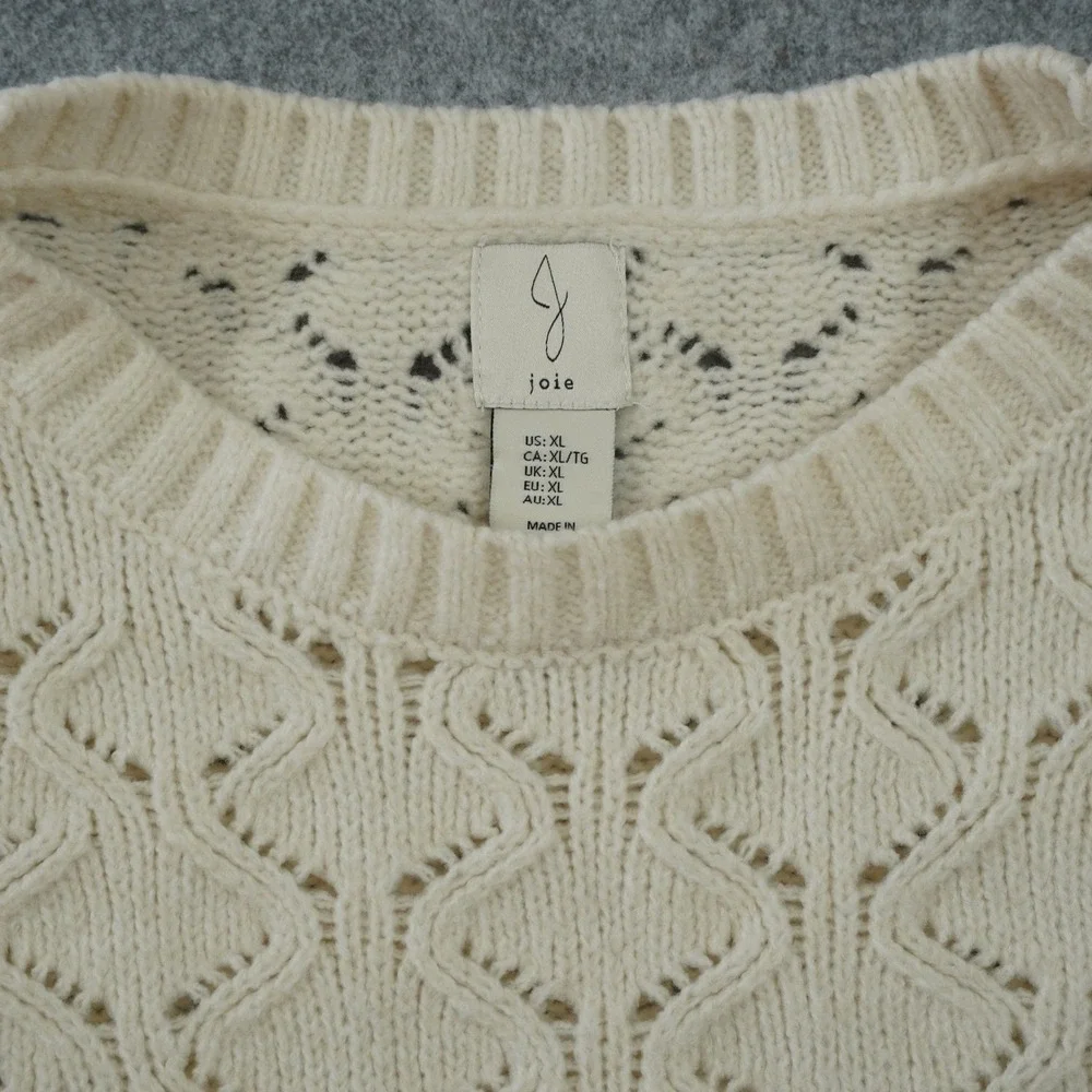Joie Womens XL Ivory Cream Diamond Pointelle Knit Crewneck Sweater Long Sleeve